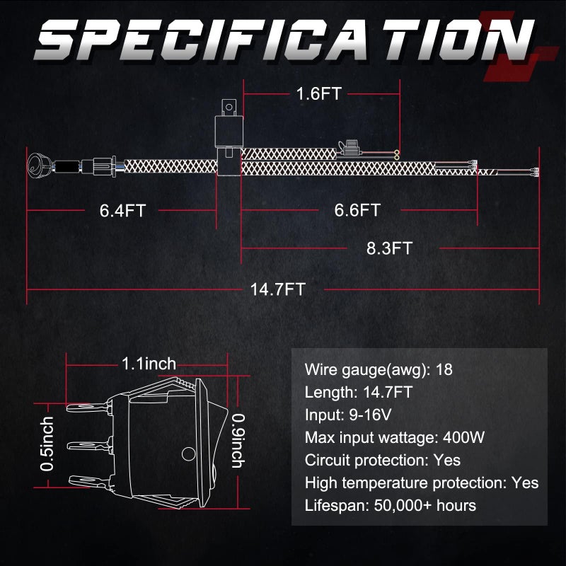OFFROADTOWN Wiring Harness, OFFROADTOWN 2 Lead Heavy Duty Wiring Harness Kit for Fog Lights LED Work Light bar LED Pods 12V 40A Fuse Relay Rocker Switch Relay for Trucks ATV UTV Boat - Image 2